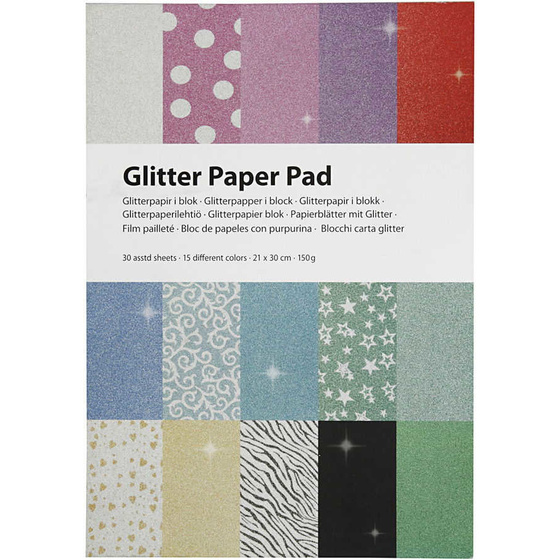 Papierbltter mit Glitter, A4 210x297 mm, 150 g, 30Bl.