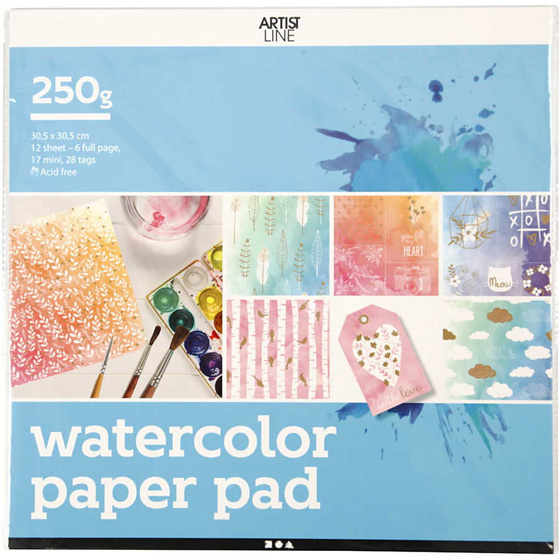 Malblock fr Aquarellfarbe aus bedrucktem Papier, 30,5x30,5 cm, Wei, 12Bl.