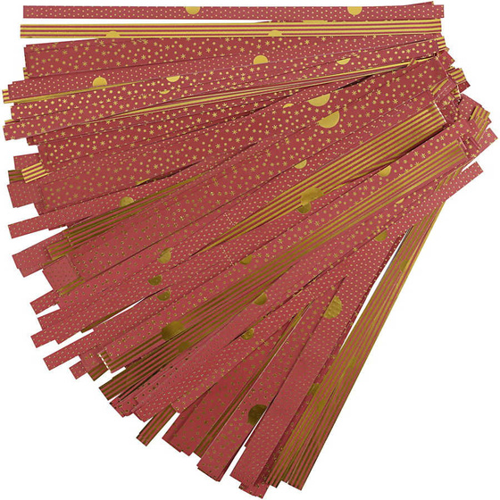 Papierstreifen fr Sterne,  Gold, Rot, Copenhagen, 48Streifen, L 44+86 cm