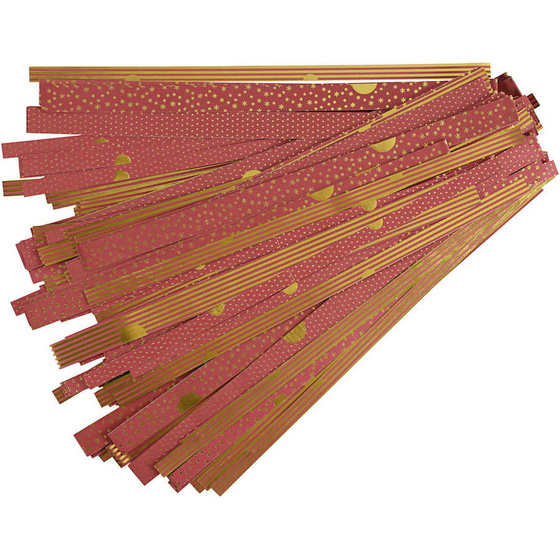 Papierstreifen fr Sterne,  Gold, Rot, Copenhagen, 48Streifen, L 44+86 cm