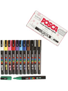 Uni Posca Marker, 0,9-1,3 mm, Sortierte Farben, fein, 12 Stck