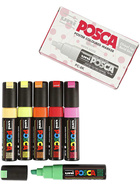 Uni Posca Marker, 8 mm, leuchtende Farben, breit, 6 Stück