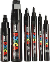 Uni Posca Marker, 0,7-15 mm, Schwarz (Black), 6 Stück