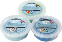 Foam Clay® Sets, Blau, Hellblau, Grün, Metallic-Farbe und Glitter, 3x14g