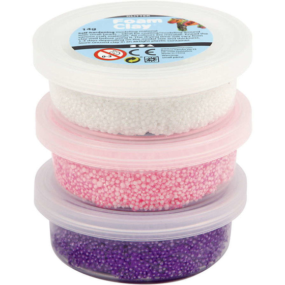 Foam Clay Sets, Wei, Lila, Pink, Metallic-Farbe und Glitter, 3x14g
