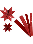 Papierstreifen für Fröbelsterne, 15+25 mm, 6,5+11,5 cm, Rot, Glitter und Lack, 40Streifen