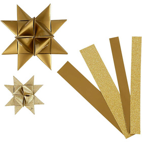 Papierstreifen für Fröbelsterne, 15+25 mm, 6,5+11,5 cm, Gold, Glitter und Lack, 40Streifen