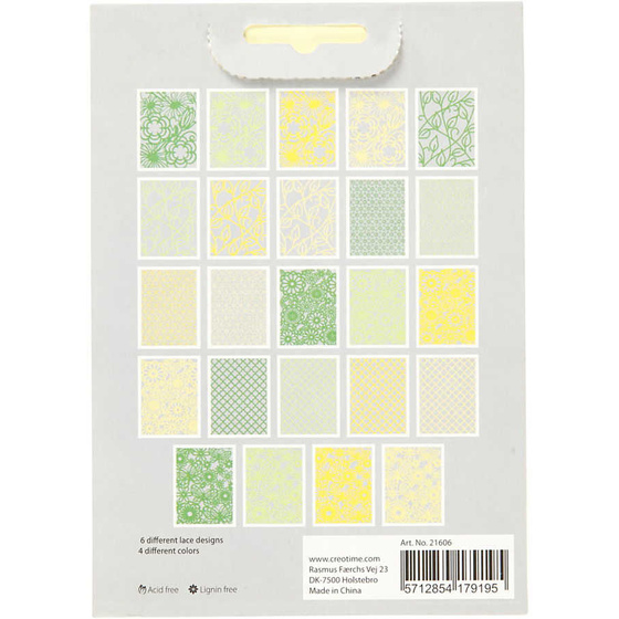 Block aus Karton mit Spitzen-Muster, A6,  200 g, Grün, Hellgrün, Gelb, Hellgelb, 24 Stück