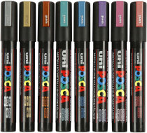 Uni Posca Marker, 2,5 mm, Metallic-Farben, Medium, 8 Stück