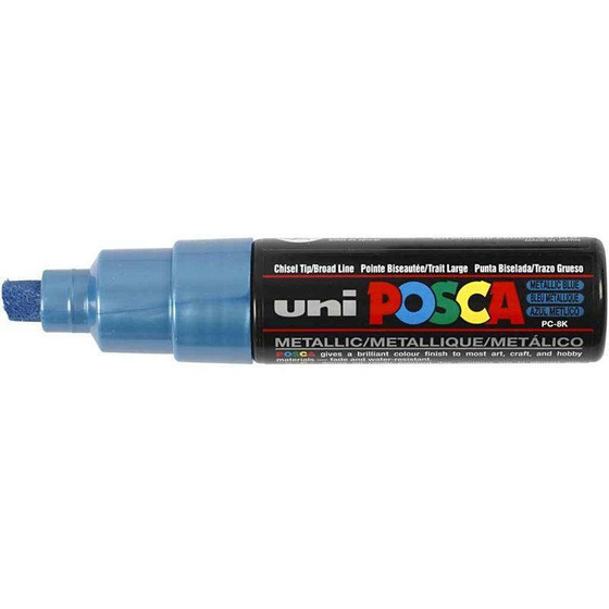 Uni Posca Marker, 8 mm, Blau metallic, breit