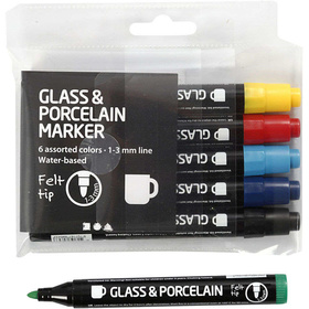 Glas- und Porzellanmalstifte, 1-3 mm, Standard-Farben, halbdeckend, 6 Stck