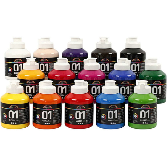 A-Color Acrylfarbe , Sortierte Farben, 01 - Glänzend, 15x500ml