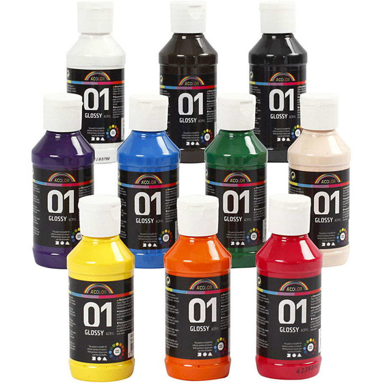 A-Color Acrylfarbe, Sortierte Farben, 01 - Glänzend, 10x100ml