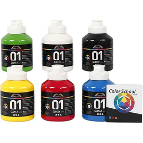 A-Color Acrylfarbe - Color School, Primärfarben, 01 - Glänzend, 6x500ml