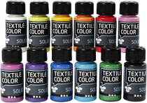 Textilfarbe Textile Solid - Sortiment, Sortierte Farben, Deckend, 12x50ml