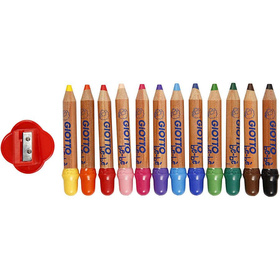 Buntstifte, 6 mm, D: 13 mm, Sortierte Farben, 12 Stück, L 10,5 cm