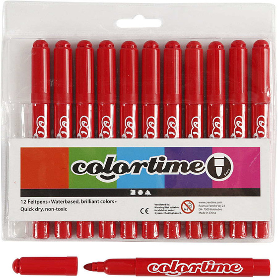 Colortime Filzstifte, 5 mm, Rot, 12 Stück