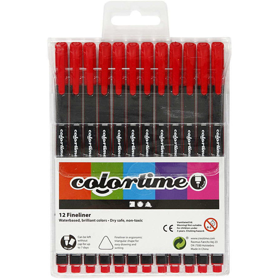 Colortime Fineliner, 0,6-0,7 mm, Rot, 12 Stück
