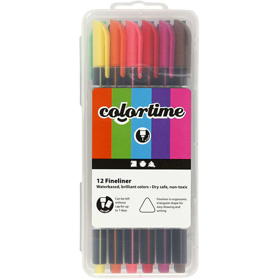 Colortime Fineliner, 0,6-0,7 mm, sortierte Farben, 12 Stück
