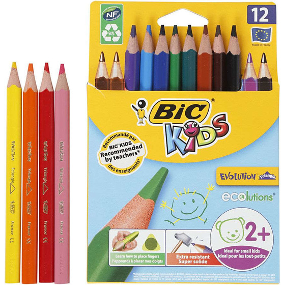 Bic Kids ECOlutions Evolution Buntstifte, 5 mm, L 14 cm, Sortierte Farben, dreieckig, 12 Stück