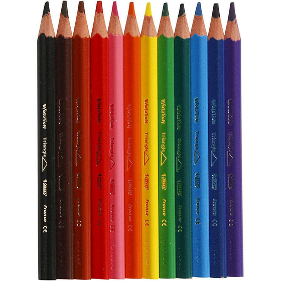 Bic Kids ECOlutions Evolution Buntstifte, 5 mm, L 14 cm, Sortierte Farben, dreieckig, 12 Stück