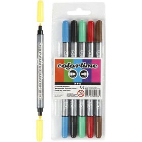 Colortime Dual-Filzstifte, 2,3+3,6 mm, Standard-Farben, 6 Stück