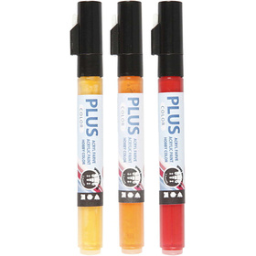 Plus Color Marker - Sortiment, 1-2 mm, L 14,5 cm, Purpurrot, Kürbis, Sonnengelb, 3 Stück