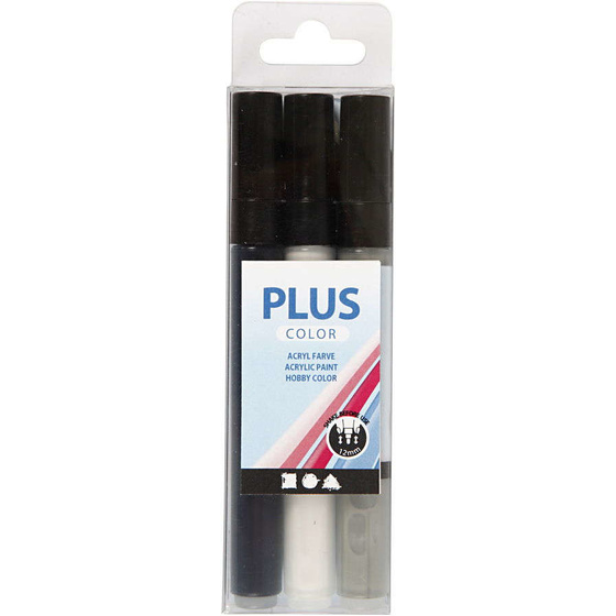 Plus Color Marker - Sortiment, 1-2 mm, L 14,5 cm, Schwarz, Creme, Regengrau, 3 Stück