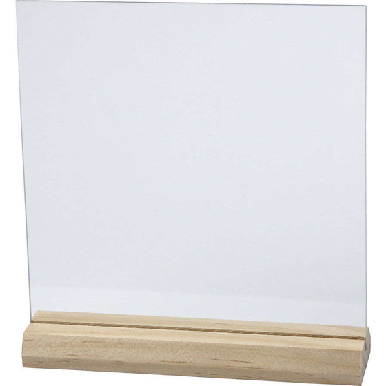 Glasplatte mit Holzständer, 15,5x15,5cm, 10er Set