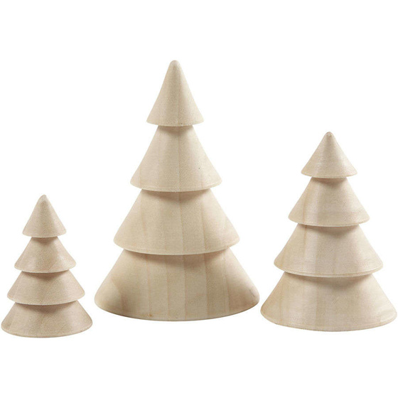 Weihnachtsbäume aus Holz, H: 5+7,5+10 cm, 3 Stück
