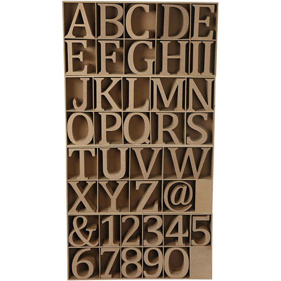Buchstaben, Zahlen und Symbole aus Holz, inkl. gratis Holzdisplay, H 13 cm, Strke: 2 cm, MDF, 160 Stck
