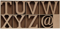 Buchstaben, Zahlen und Symbole aus Holz, inkl. gratis Holzdisplay, H 13 cm, Stärke: 2 cm, MDF, 160 Stück