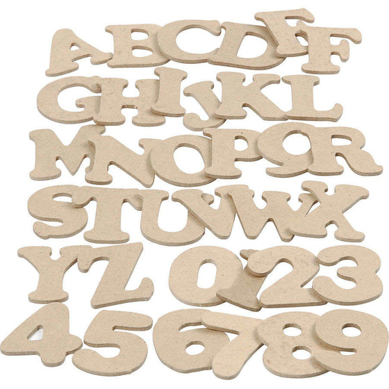 Buchstaben und Zahlen, H 4 cm, Stärke: 2,5 mm, MDF, 36x100 Stück