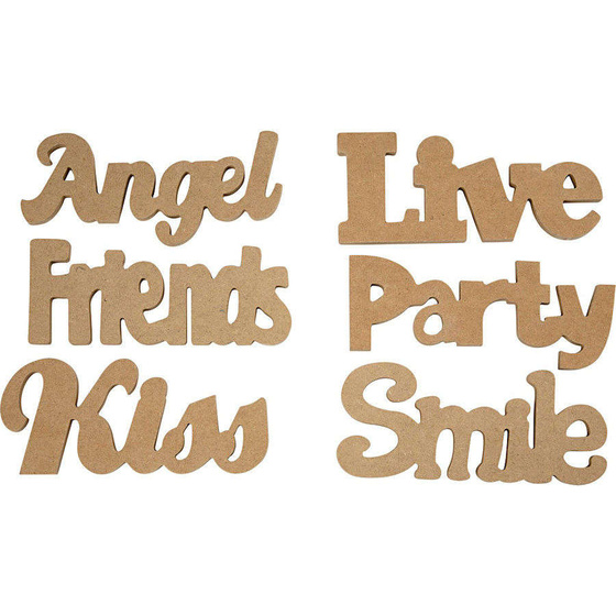 Dekorationsworte  >Friends, Live, Angel, Kiss, Party, Smile< Set