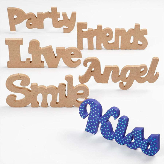 Dekorationsworte  >Friends, Live, Angel, Kiss, Party, Smile< Set