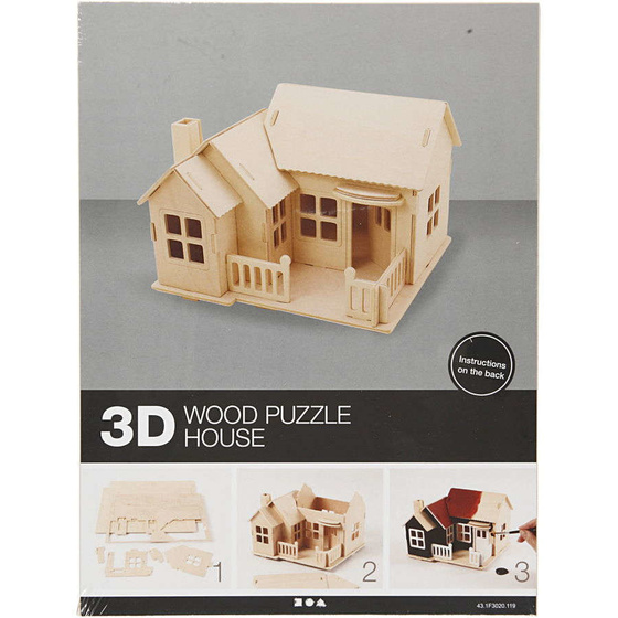 3D-Holzpuzzle, Haus mit Garage und Auffahrt