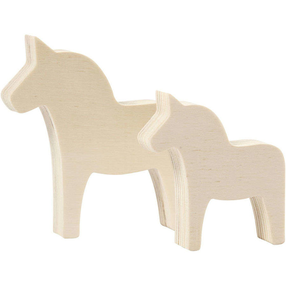 Holz-Pferde Dalahest, 2er Set, 9 x 10 cm und 7,5 x 7 cm, Stärke 1,7 cm