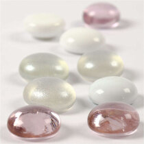 Dekosteine aus Glas, 12-14 mm, Stärke: 7 mm, Rosétöne, 60g