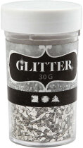 Glitter, Gre 1-3 mm, Silber, 30g