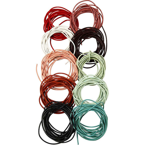 Lederband, 2 mm, Sortierte Farben, 10x3m
