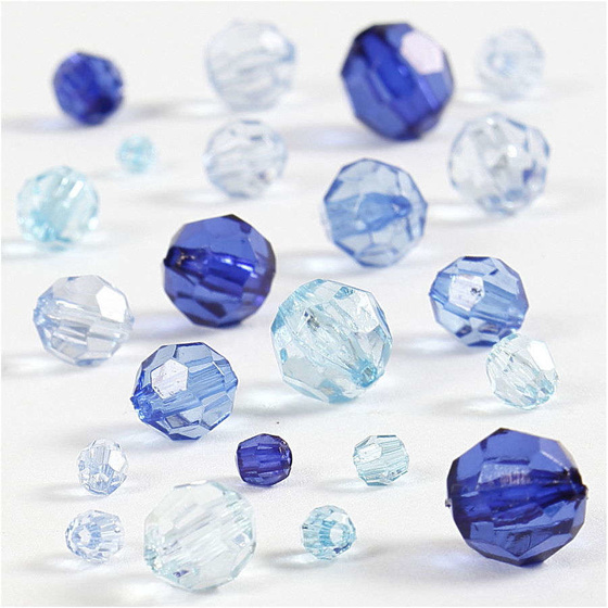 Facettenperlen-Mix, 4-12 mm, LochGröße 1-2,5 mm, Blautöne