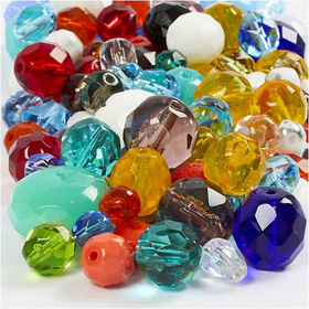 Glasschliffperlen - Mix, 3-15 mm, LochGröße 0,5-1,5 mm, Sortierte Farben, 400g, ca. 1030 Stück