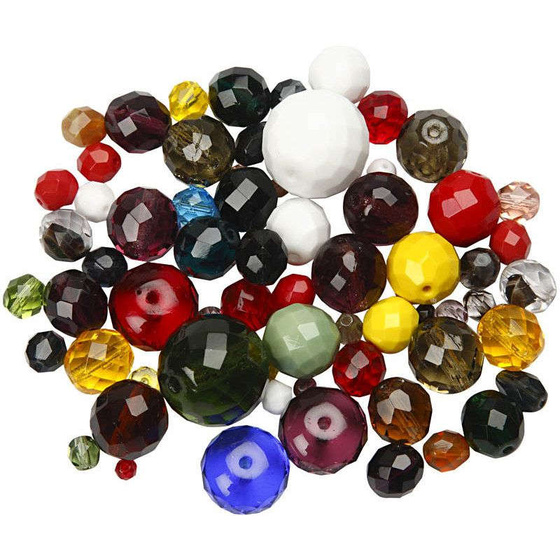 Glasschliffperlen, 3-15 mm, Lochgre 0,5-1,5 mm, Sortierte Farben, 75g