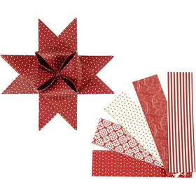 Papierstreifen für Fröbelsterne,  Weiß, Rot, XL - klassisch, 40Streifen, D: 18 cm