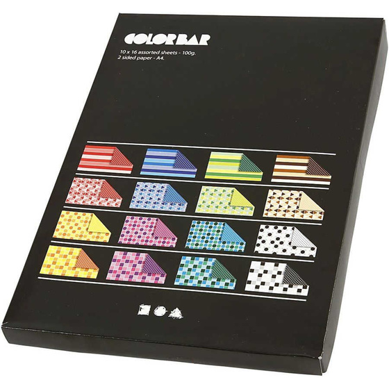 Color Bar Papier, A4,  100 g, Sortierte Farben, gemustert, 160Bl