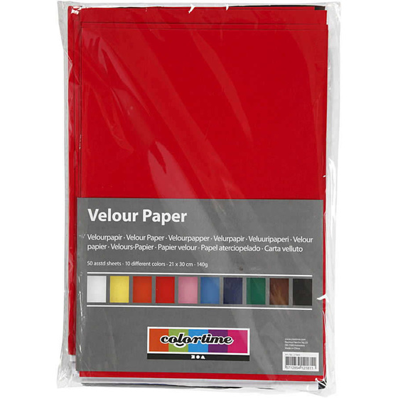 Velours-Papier, A4, 10 Farben, 50 Blatt
