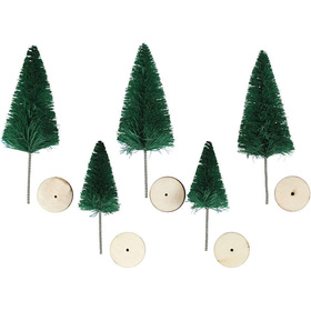 Weihnachtsbäume, H 40+60 mm, Grün, 5 Stück