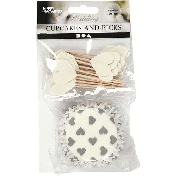 Cupcake-Formen und Picker, Creme, 5 cm, 3 cmMuffin-Formen aus Papier mit passenden Pickern.Marke: Happy MomentsFarbe: Creme