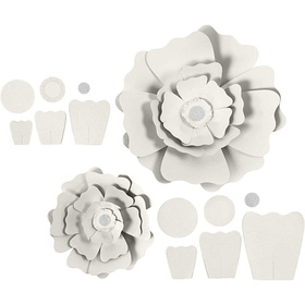 Papierblumen, Bastelset, Weiß, 15+25 cm