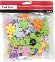 Moosgummi-Blumen, 10-60 mm x 2 mm, Sortierte Farben, Blumen, 100sort.